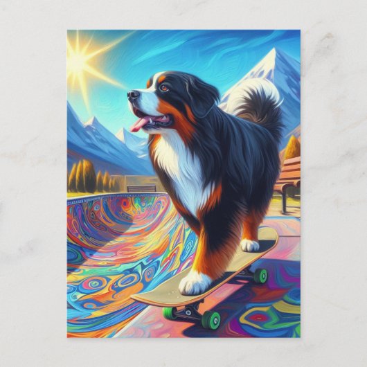 Bernese Mountain Hund Skateboarding Postkarte (Vorderseite)