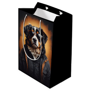 Bernese Mountain Hund tragen Jacket und Sonnenbril Mittlere Geschenktüte