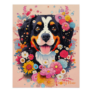 Bernese Mountain Hund und Blume 005 - Schneiderjew Poster