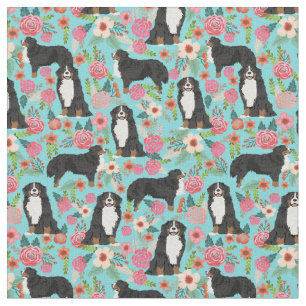 Bernese Mountain Hund Vintage Blumen Türkis Stoff