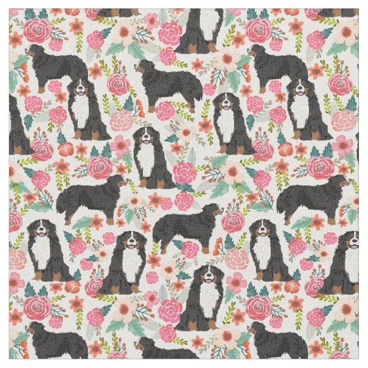 Bernese Mountain Hund Vintage Blumencreme Stoff (Nahaufnahme)