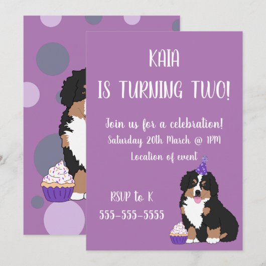 Bernese Mountain Hund Welpe Geburtstag Einladung (Vorne/Hinten)
