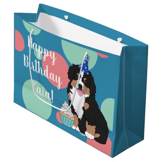 Bernese Mountain Hund Welpe Große Geschenktasche Geschenktüte (Vorderseite Schrägansicht)