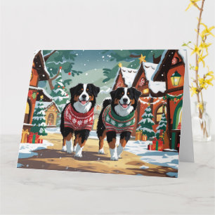 Bernese Mountain Hunde Weihnachtsschnee Urlaub Karte