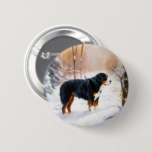 Bernese Mountain Let It Snow Weihnachten Button (Vorne & Hinten)