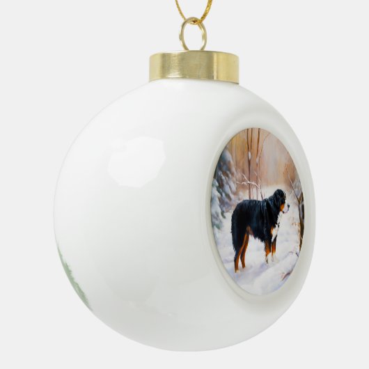 Bernese Mountain Let It Snow Weihnachten Keramik Kugel-Ornament (Links)