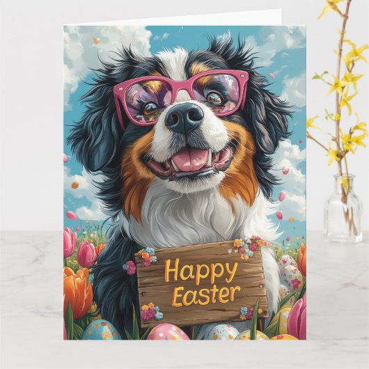 Bernese Mountain Oaster Eggs Karte (Gelbe Blume)