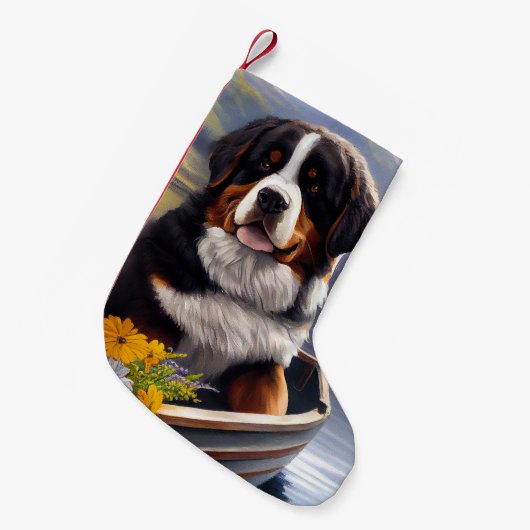 Bernese Mountain on a Paddle: Ein Landschaftliches Kleiner Weihnachtsstrumpf (Vorderansicht (hängend))