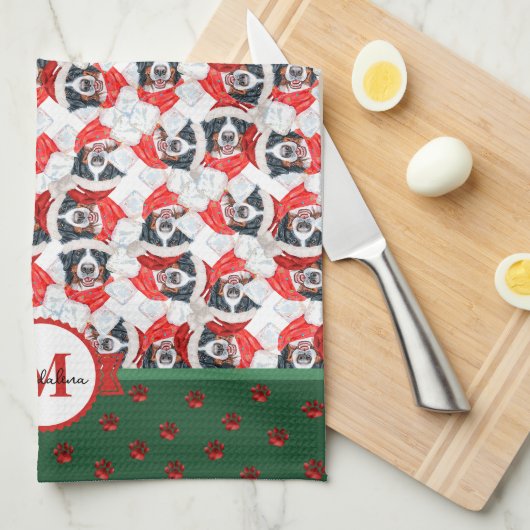 Bernese Mountain Pattern Monogram Christmas Dog Geschirrtuch (Viertel Falte)
