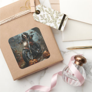 Bernese Mountain Riding Motorrad Halloween Beängst Quadratischer Aufkleber