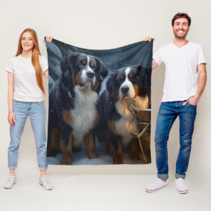 Bernese Mountain Snowy Sleigh Weihnachtsdekor Fleecedecke