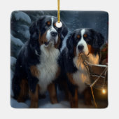 Bernese Mountain Snowy Sleigh Weihnachtsdekor Keramikornament (Rückseite)