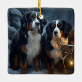 Bernese Mountain Snowy Sleigh Weihnachtsdekor Keramikornament (Vorderseite)