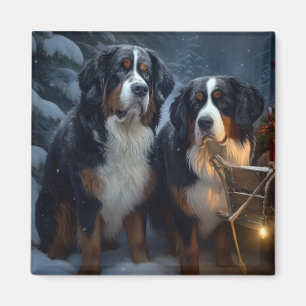 Bernese Mountain Snowy Sleigh Weihnachtsdekor Magnet