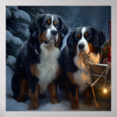 Bernese Mountain Snowy Sleigh Weihnachtsdekor Poster (Vorne)