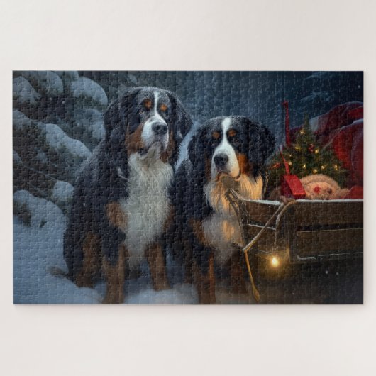 Bernese Mountain Snowy Sleigh Weihnachtsdekor Puzzle (Horizontal)