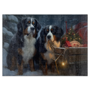 Bernese Mountain Snowy Sleigh Weihnachtsdekor Schneidebrett