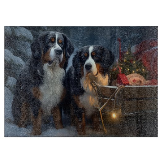 Bernese Mountain Snowy Sleigh Weihnachtsdekor Schneidebrett (Vorderseite)