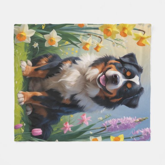 Bernese Mountain Spring Blumen Malerei Fleecedecke (Vorderseite (Horizontal))
