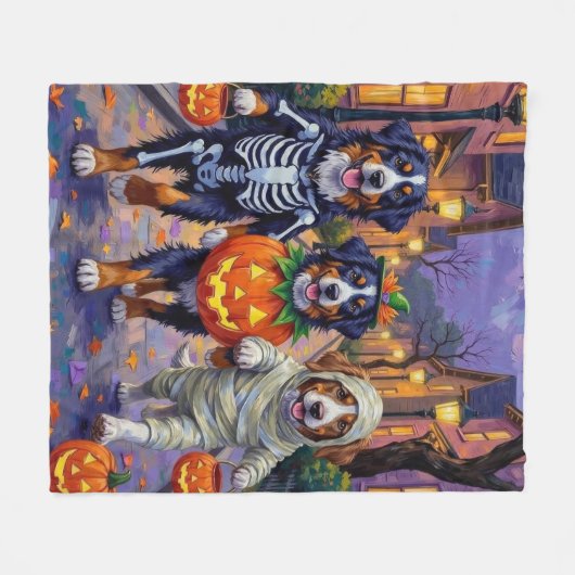 Bernese Mountain Trick oder Treating zu Halloween Fleecedecke (Vorderseite (Horizontal))