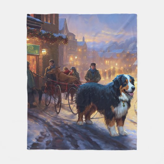 Bernese Mountain Weihnachtsfeiertage Fleecedecke (Vorderseite)