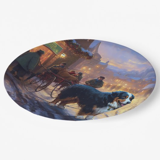 Bernese Mountain Weihnachtsfeiertage Pappteller (Schrägansicht)