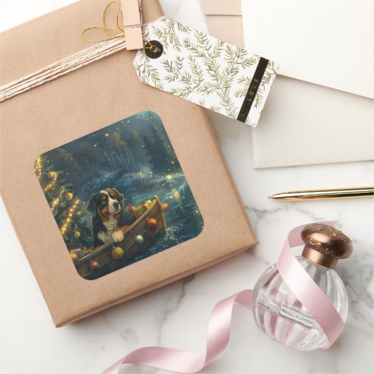 Bernese Mountain Weihnachtsfest Reise Quadratischer Aufkleber (Schenken)