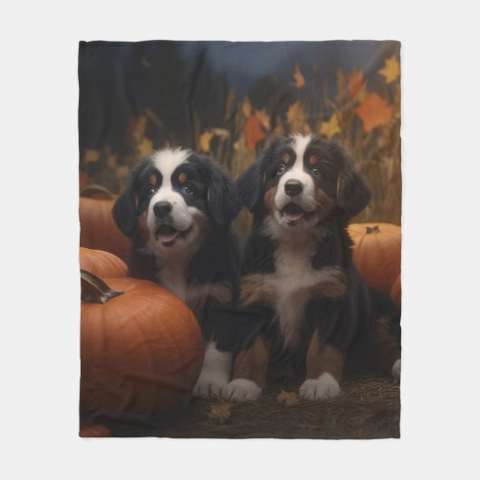Bernese Mountain Welpe Herbst Kürbiskugel Fleecedecke (Vorderseite)