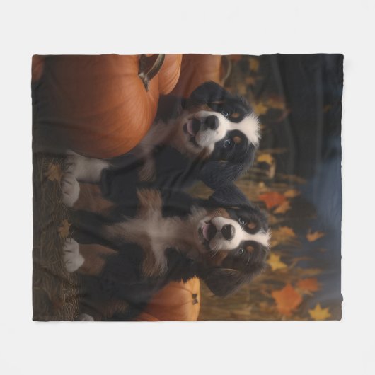 Bernese Mountain Welpe Herbst Kürbiskugel Fleecedecke (Vorderseite (Horizontal))
