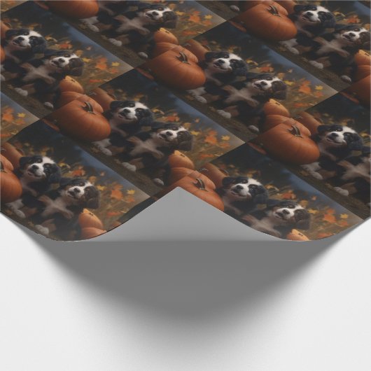Bernese Mountain Welpe Herbst Kürbiskugel Geschenkpapier (Ecke)