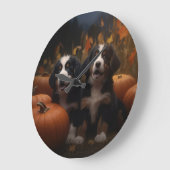 Bernese Mountain Welpe Herbst Kürbiskugel Große Wanduhr (Winkel)