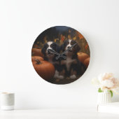 Bernese Mountain Welpe Herbst Kürbiskugel Große Wanduhr (Zuhause)
