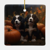 Bernese Mountain Welpe Herbst Kürbiskugel Keramikornament (Rückseite)