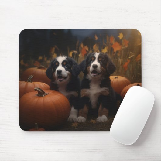 Bernese Mountain Welpe Herbst Kürbiskugel Mousepad (Mit Mouse)