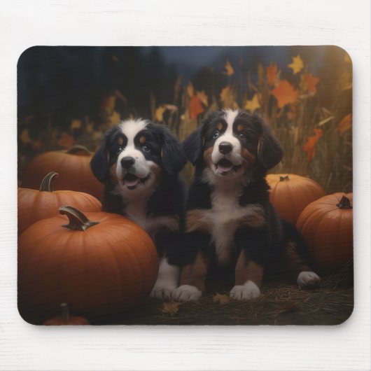 Bernese Mountain Welpe Herbst Kürbiskugel Mousepad (Vorne)