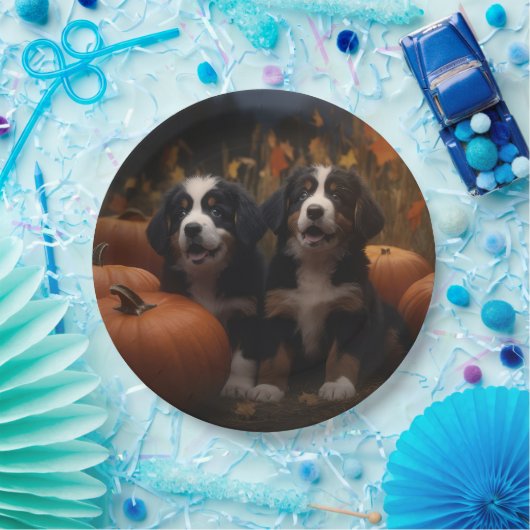 Bernese Mountain Welpe Herbst Kürbiskugel Pappteller (Party)