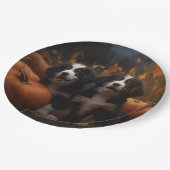 Bernese Mountain Welpe Herbst Kürbiskugel Pappteller (Schrägansicht)