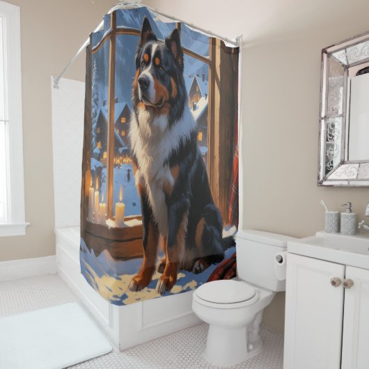 Bernese Mountain With Christmas Lights Holiday  Duschvorhang (Beispiel)