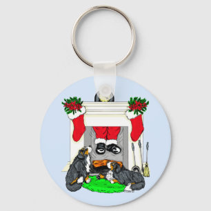 Bernese Mt Dog Santa fallt in Schlüsselanhänger