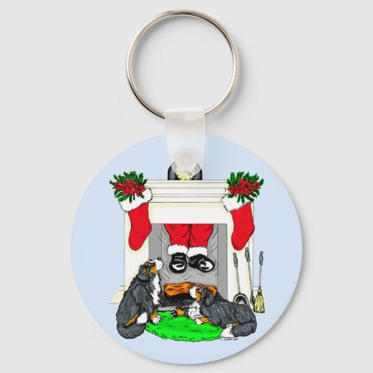 Bernese Mt Dog Santa fallt in Schlüsselanhänger (Vorderseite)