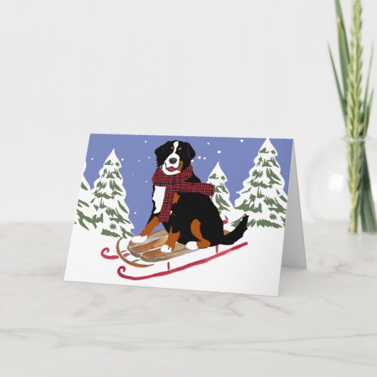 Bernese Mt Dog Sled Feiertagskarte (Vorderseite)