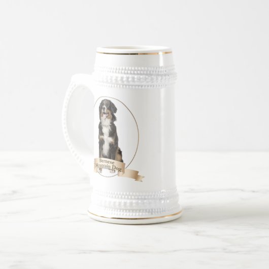 Bernese Mt. Hund Stein Bierglas (Vorderseite Links)
