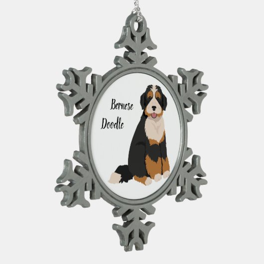 Bernese Poodle mix, Bernedoodle Weihnachtsschmuck Schneeflocken Zinn-Ornament (Links)