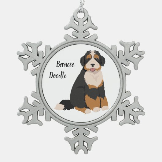 Bernese Poodle mix, Bernedoodle Weihnachtsschmuck Schneeflocken Zinn-Ornament (Vorderseite)