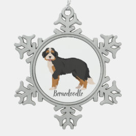 Bernese Poodle mix, Bernedoodle Weihnachtsschmuck Schneeflocken Zinn-Ornament