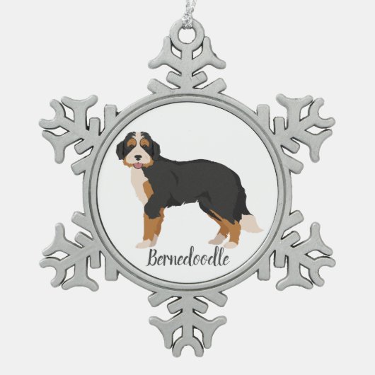 Bernese Poodle mix, Bernedoodle Weihnachtsschmuck Schneeflocken Zinn-Ornament (Vorderseite)