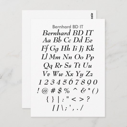 Bernhard BD IT - Zazzle Schriftart Sampler Sheet Postkarte (Vorne/Hinten)