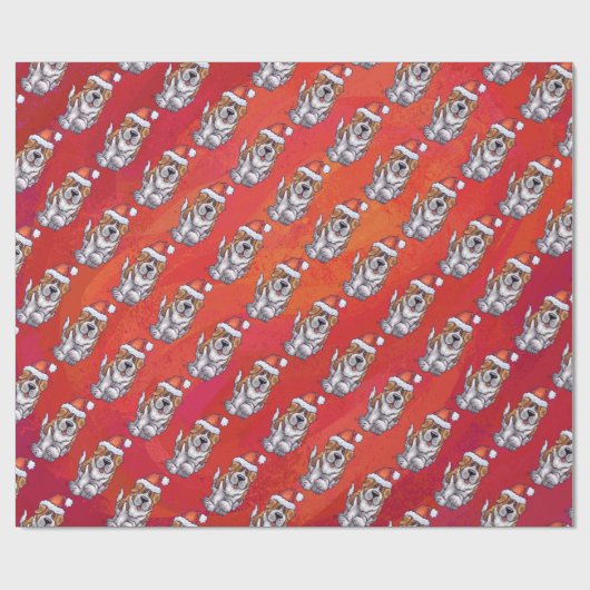 Bernhardiner im Hut-Muster auf Rot Geschenkpapier (Flach)