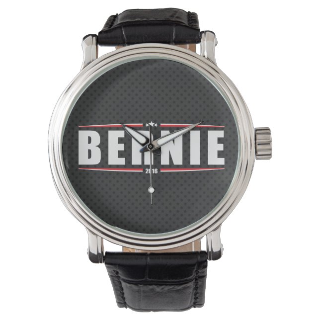 Bernie Sanders 2016 (Sterne & Streifen - Schwarz) Armbanduhr (Vorderseite)