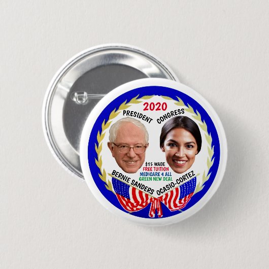 Bernie Sanders / AOC 2020 Button (Vorne & Hinten)